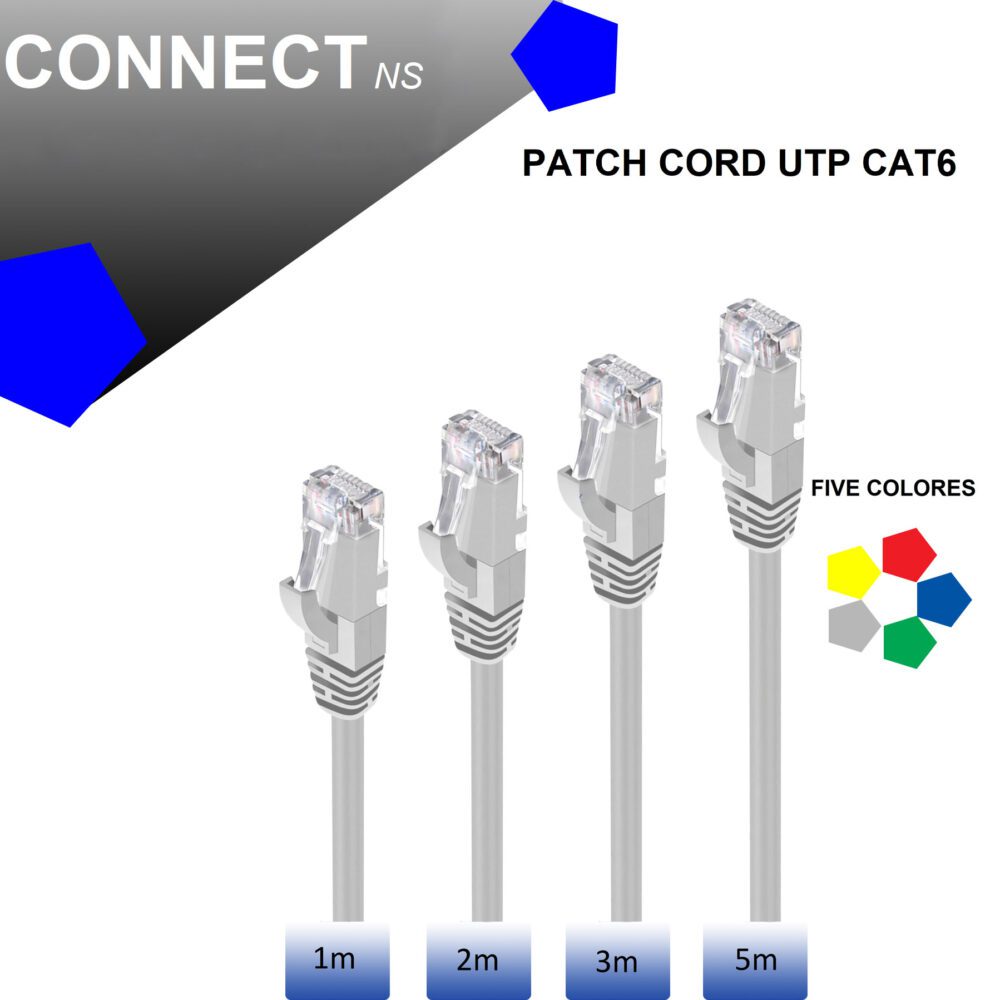 connect-NS، كابل Patch Cord 5M، توصيل عالي، CAT6 UTP، مقاسات متعددة