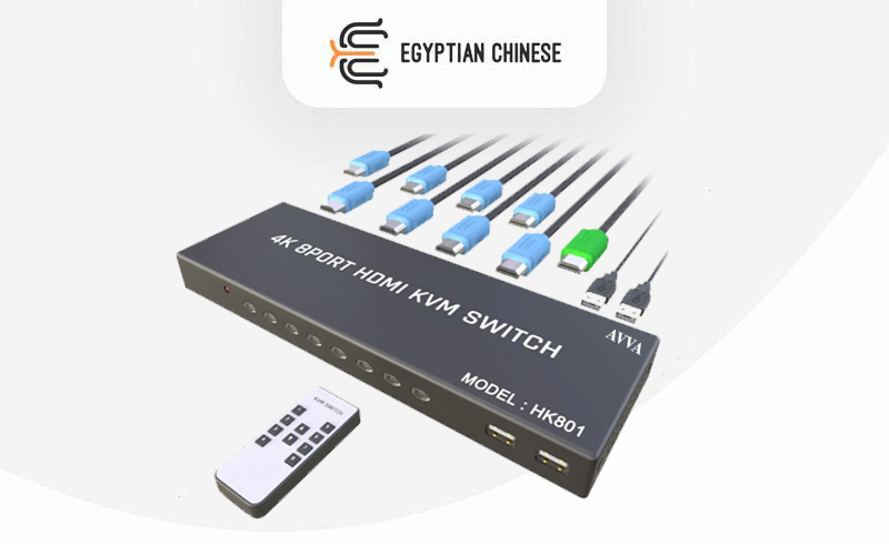 1 سويتش HDMI KVM 8 منافذ بدقة 4K – AVVA HK801 8 Port HDMI KVM Switch للتحكم في 8 أجهزة من شاشة واحدة - الصورة 1